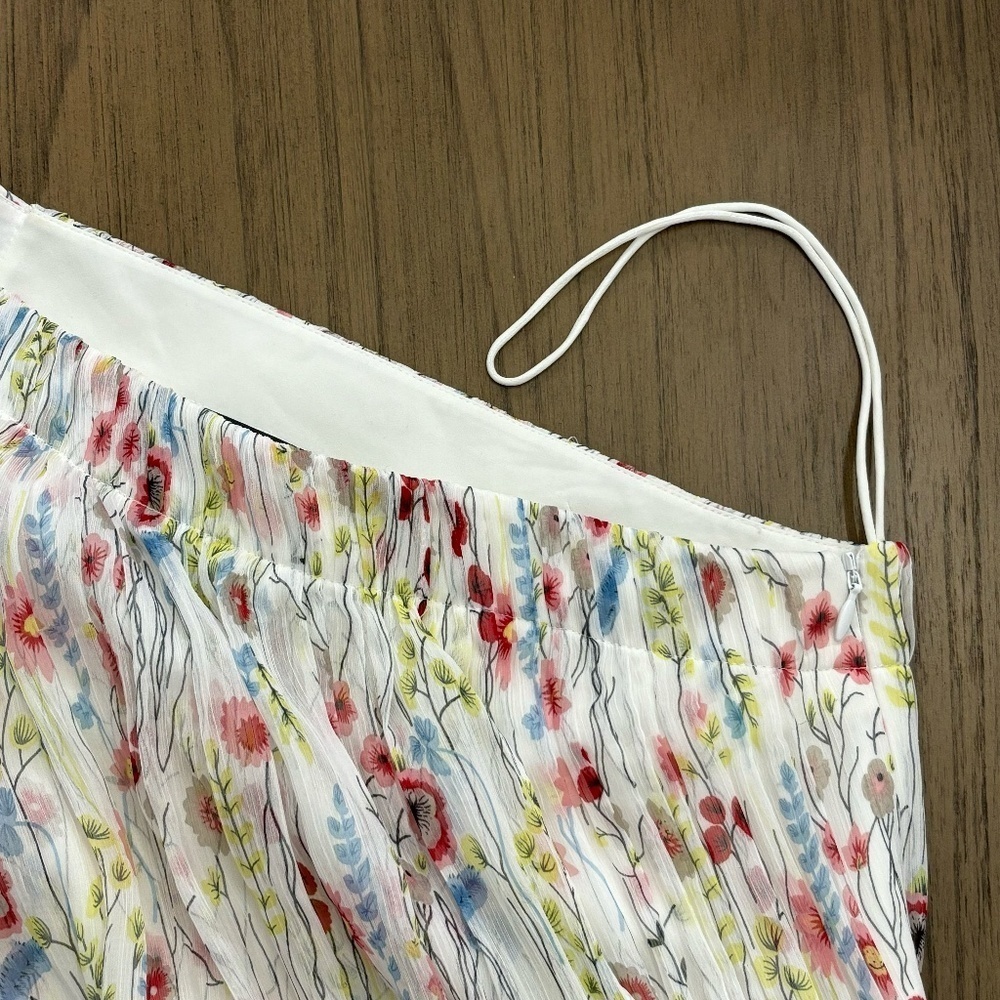 Alexis One Shoulder Floral Pleated Mini Dress Cream White XS Asymmetrical Ruffle - Picture 5 of 8